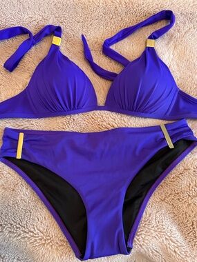 Victoria's Secret Purple Two-Piece Bikini with Gold Accents RARE